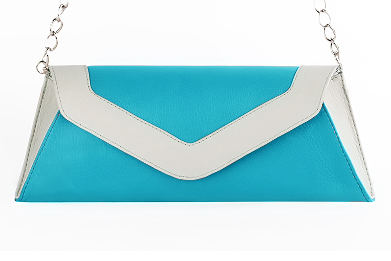 Turquoise blue and off white women's dress clutch, for weddings, ceremonies, cocktails and parties. Profile view - Florence KOOIJMAN